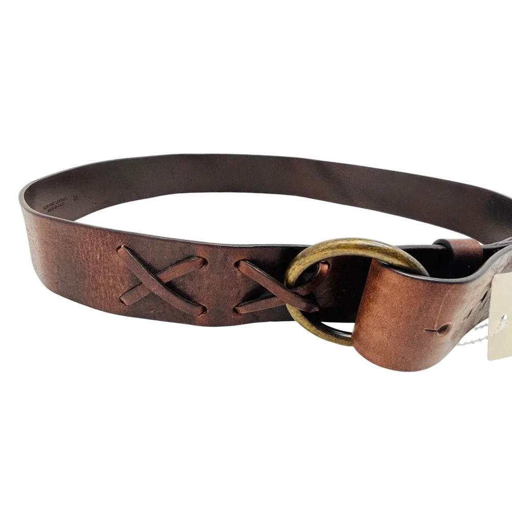 Sundance Womens Rhylee Belt Size Medium Dark Brown Leather Brass O-Ring NWT